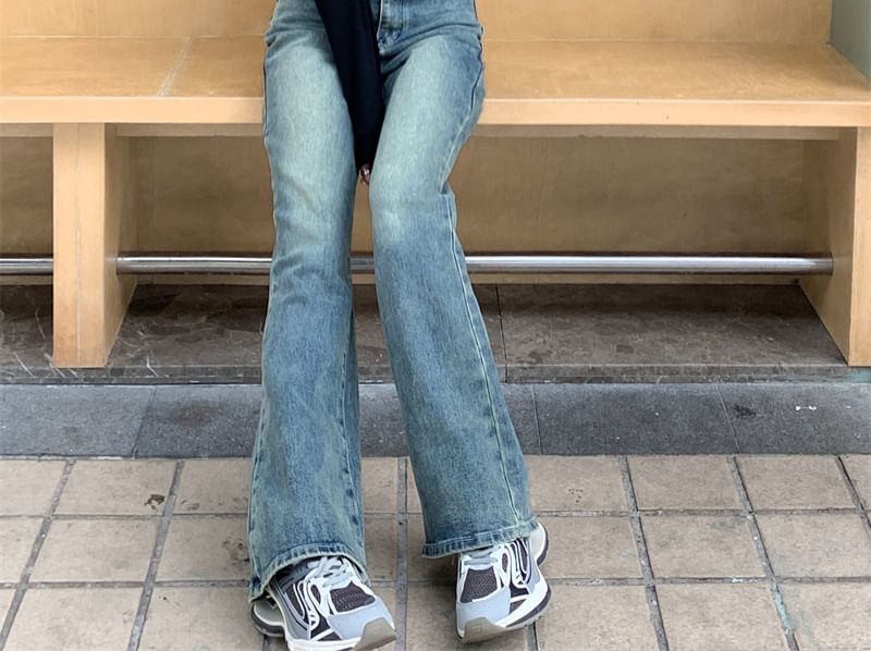 Soswift - Mid Waist Washed Bootcut Jeans