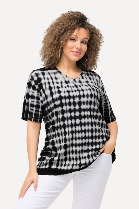 T-Shirt, Batikdruck, Struktur, V-Ausschnitt, Halbarm