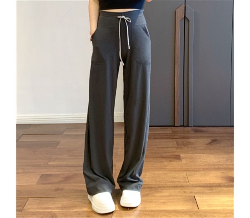 Asiris - High Rise Plain Straight-Fit Wijde Joggingbroek