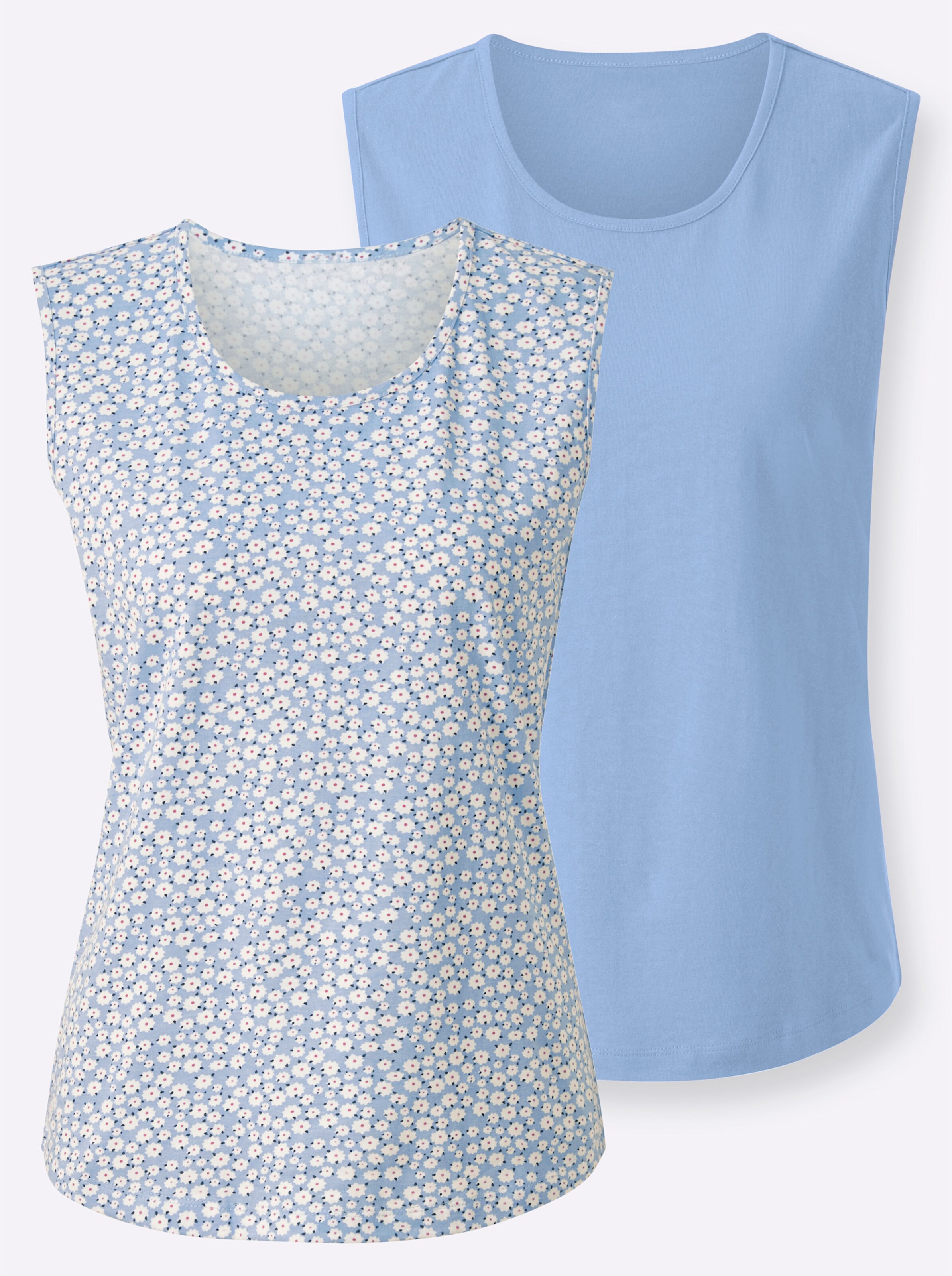Shirttop in himmelblau + himmelblau-weiß-bedruckt