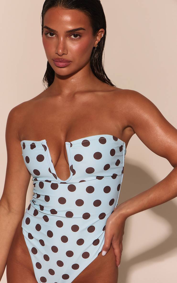 Vert Menthe Maillot De Bain Bandeau À Barre En U Imprimé À Pois
