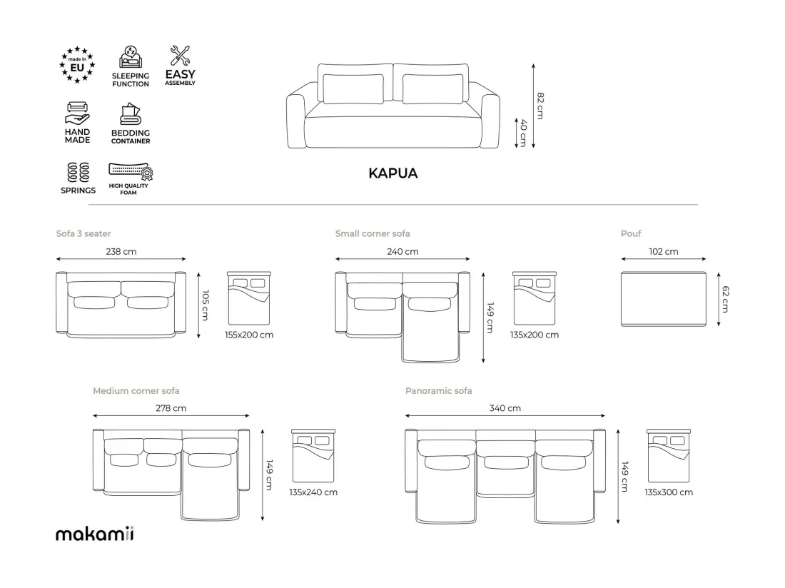 Canapé d'angle panoramique convertible en tissu texturé - gris - KAPUA