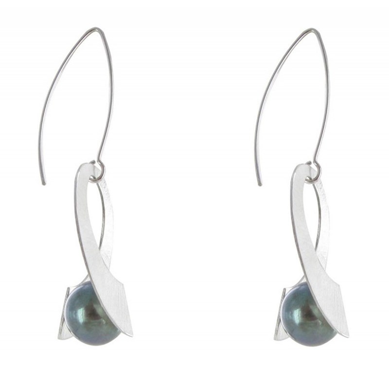 Boucles d'Oreilles Argent Rhodié Spirale et Perle de Culture 11mm - Classics