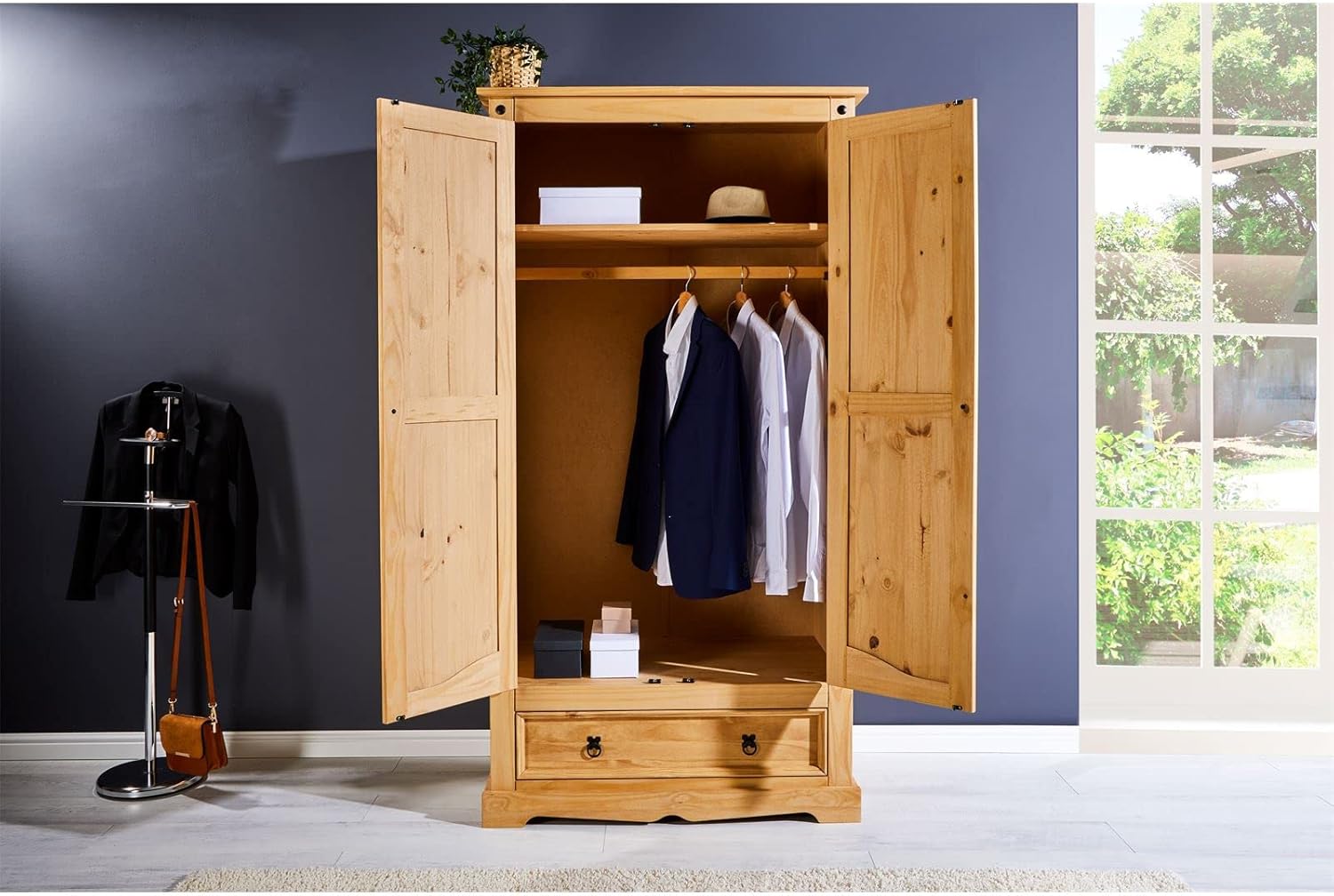 IDIMEX Garderobenschrank Dielenschrank Kleiderschrank, Kiefer massiv, 2-türig, Mexiko-Möbel