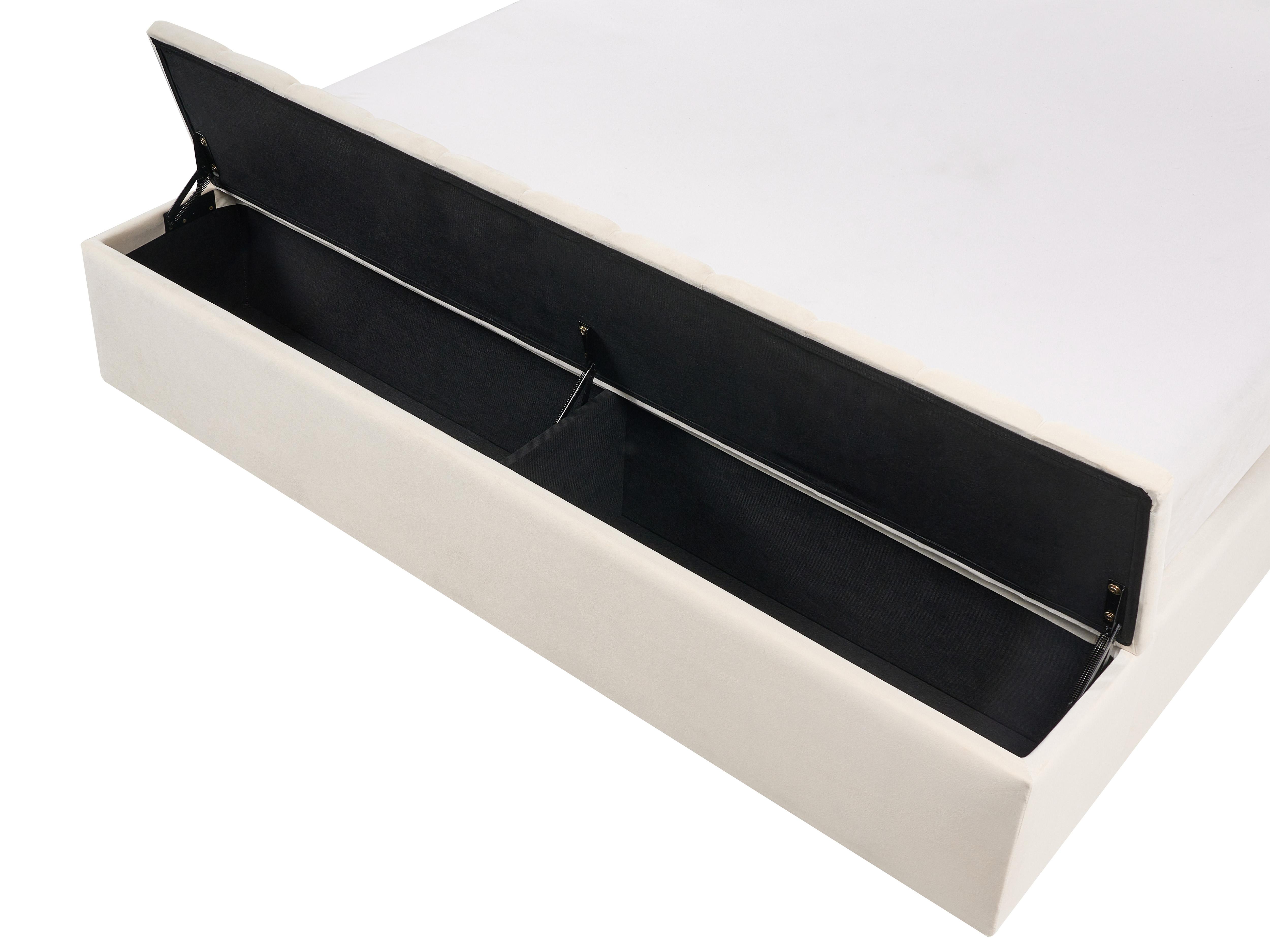 Bed met opbergbankje Fluweel NOYERS 180 x 200 cm Gebroken wit