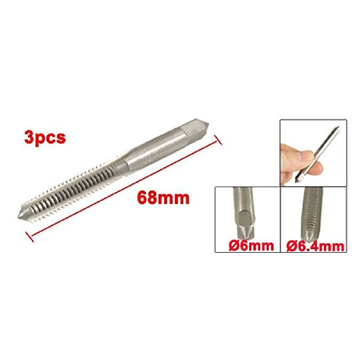 3 Pcs 6.4 mm Flûte Diamètre 1,5 mm Pas Taraud métrique