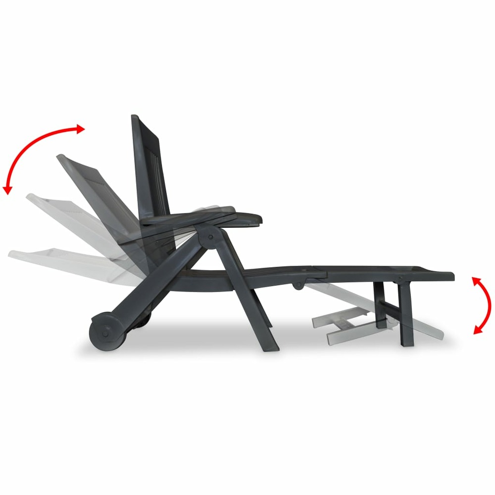 Transat chaise longue bain de soleil lit de jardin terrasse meuble d'extérieur avec repose-pied plastique anthracite 02_0012