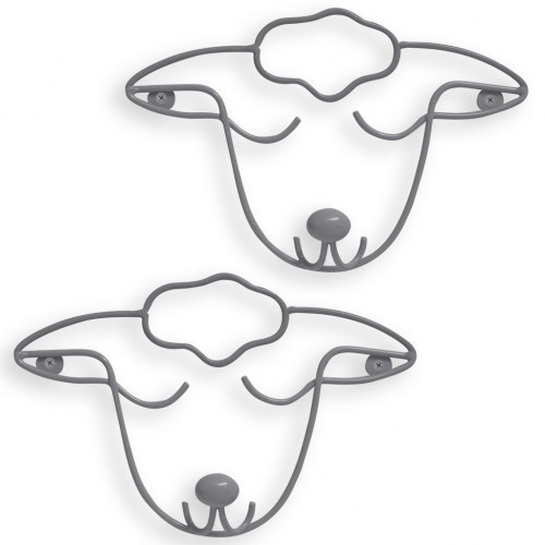 Conjunto de 2 ganchos de parede em formato de ovelha na cor cinza.