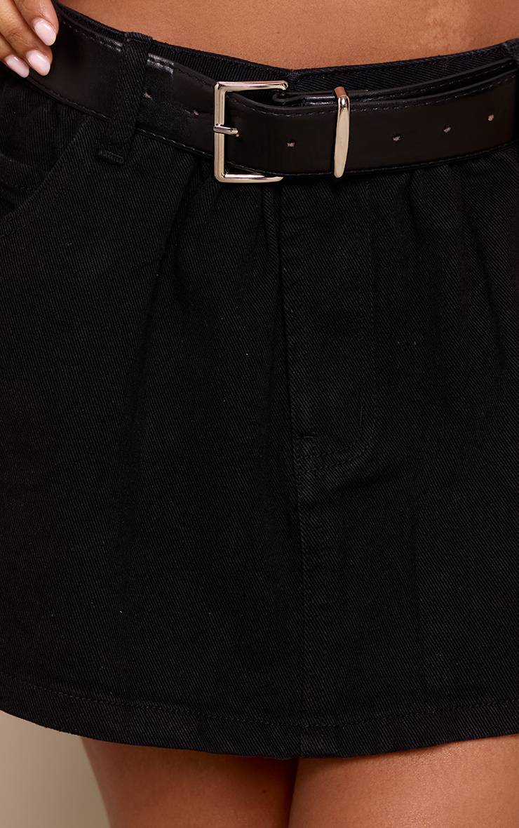 Noir Jupe Mini En Denim Délavé Froncé Fluide Avec Ceinture Petite