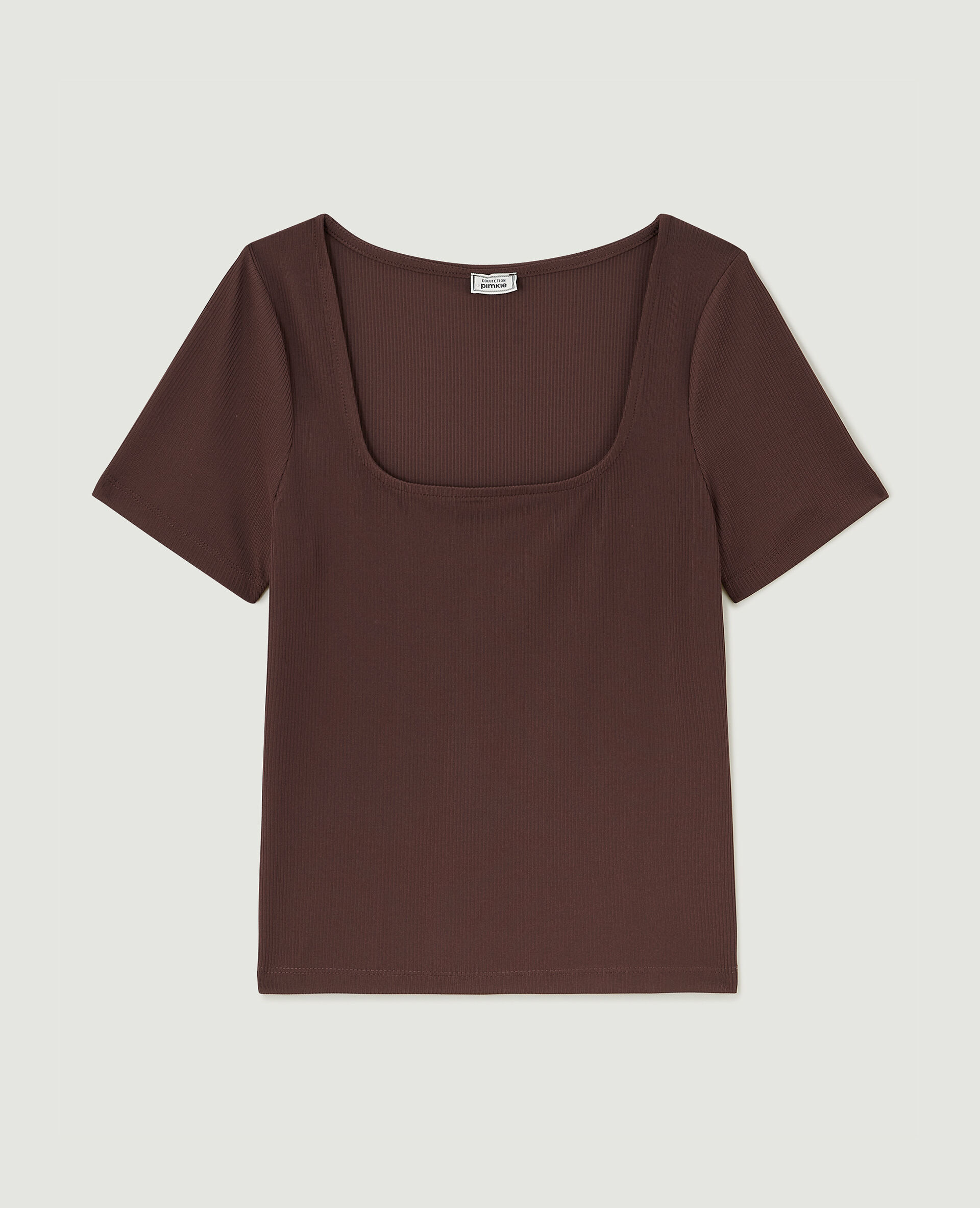 Top encolure carré maille côtelée - Marron