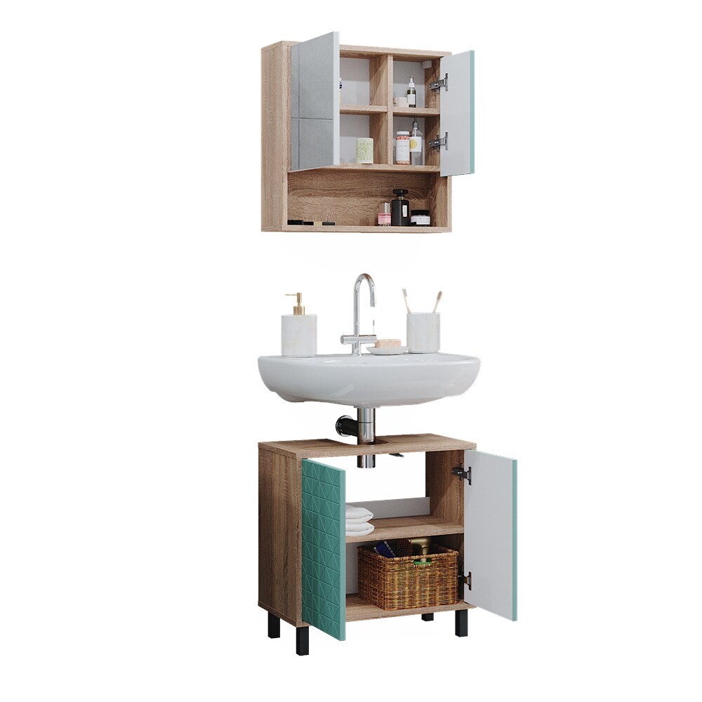Vicco Badmöbel-Set Agasta sonoma, Badezimmerschränke 3D Optik