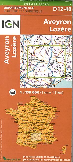 IGN - D12 48 AVEYRON LOZERE ECHELLE 1 150 000