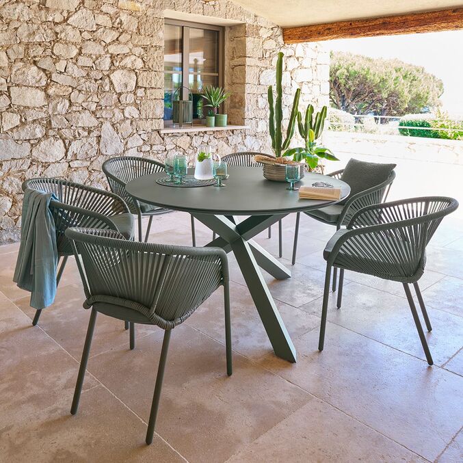 Ensemble table de jardin + 6 fauteuils ORYON Laurier
