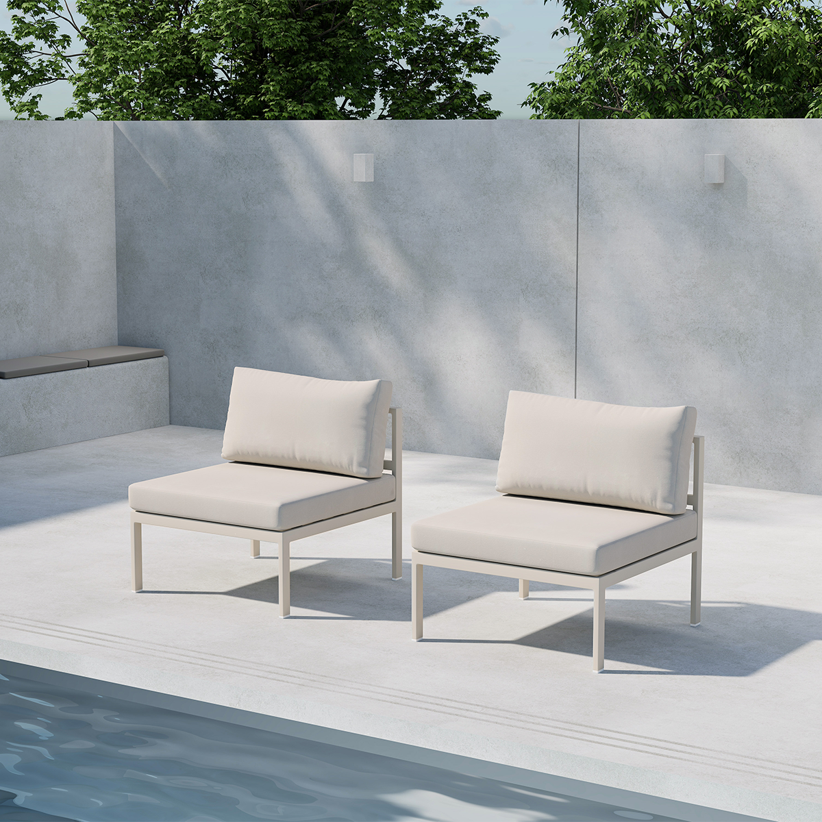 Modulair tuin bankelement Glen - met zitkussens Beige