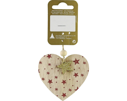 Kerstdecoratie hangend hart met sterren, natuurlijk hout