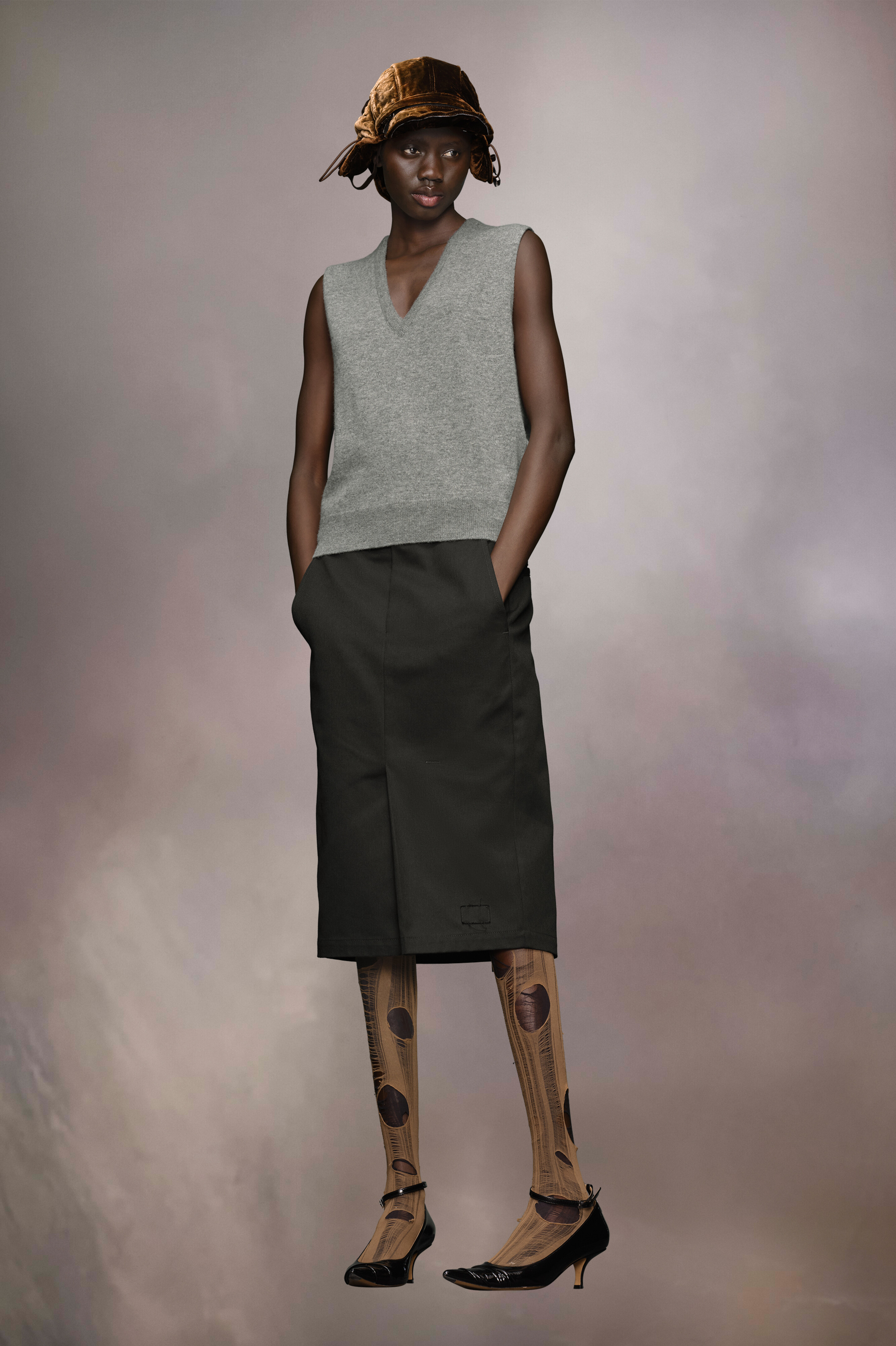 Gilet en laine à col en V Gris