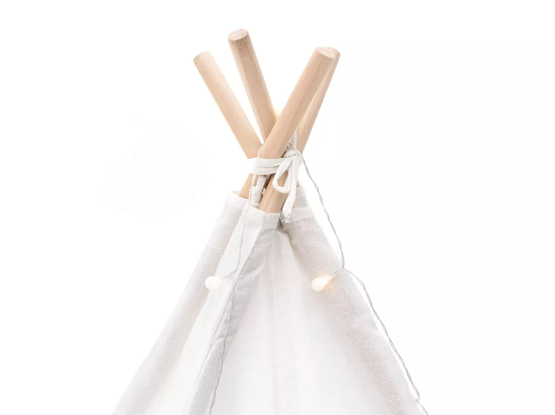 Tipi d'Enfant Montessori Robincool Koda 120x120x150 cm Pliable Usage Intérieur Extérieur en Tissu Blanc Lumières Tapis