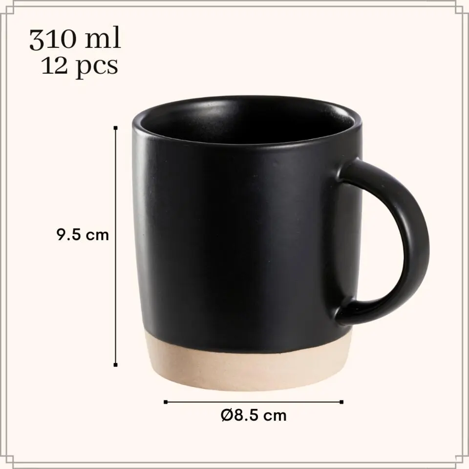 OTIX Koffiekopjes Theemokken Koffietassen Set van 12 Zwart 310 ml Aardewerk