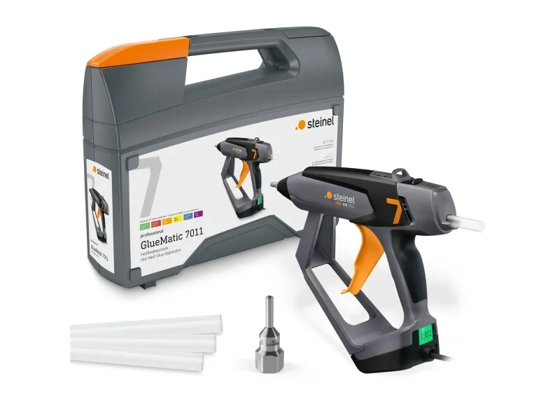 STEINEL GlueMatic 7011, Varm limpistol, Grå, Orange, LCD, Pap, Keramisk, Glas, Læder, Plast, Gummi, Træ, 35 g/min, 1,1 cm