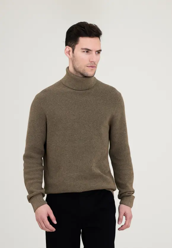 Cosy Rollkragenpullover - dune brown melange
