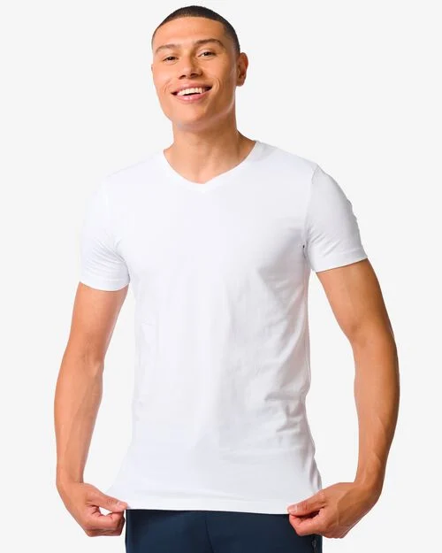 t-shirt homme slim fit col en v blanc