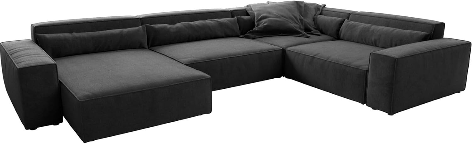 DELIFE Wohnlandschaft Sirpio XL Mikrofaser Schwarz 360x260 cm Recamiere variabel