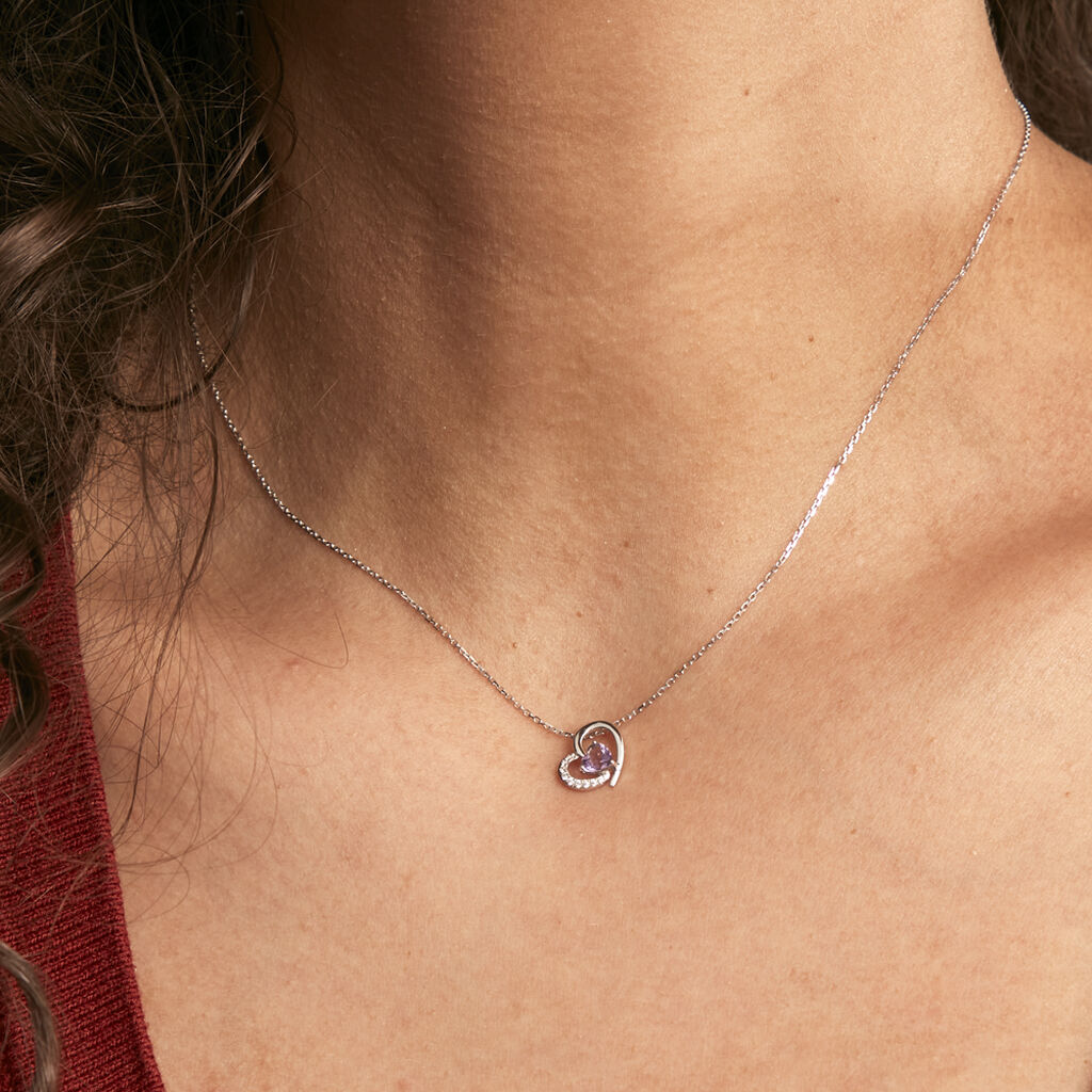 Collier Eliana Or Blanc Amethyste Et Oxyde De Zirconium