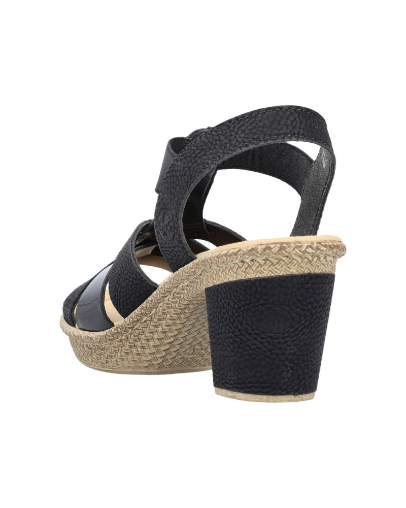 Rieker sandal på hæl - Sort