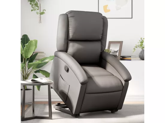 Fauteuil inclinable gris cuir véritable