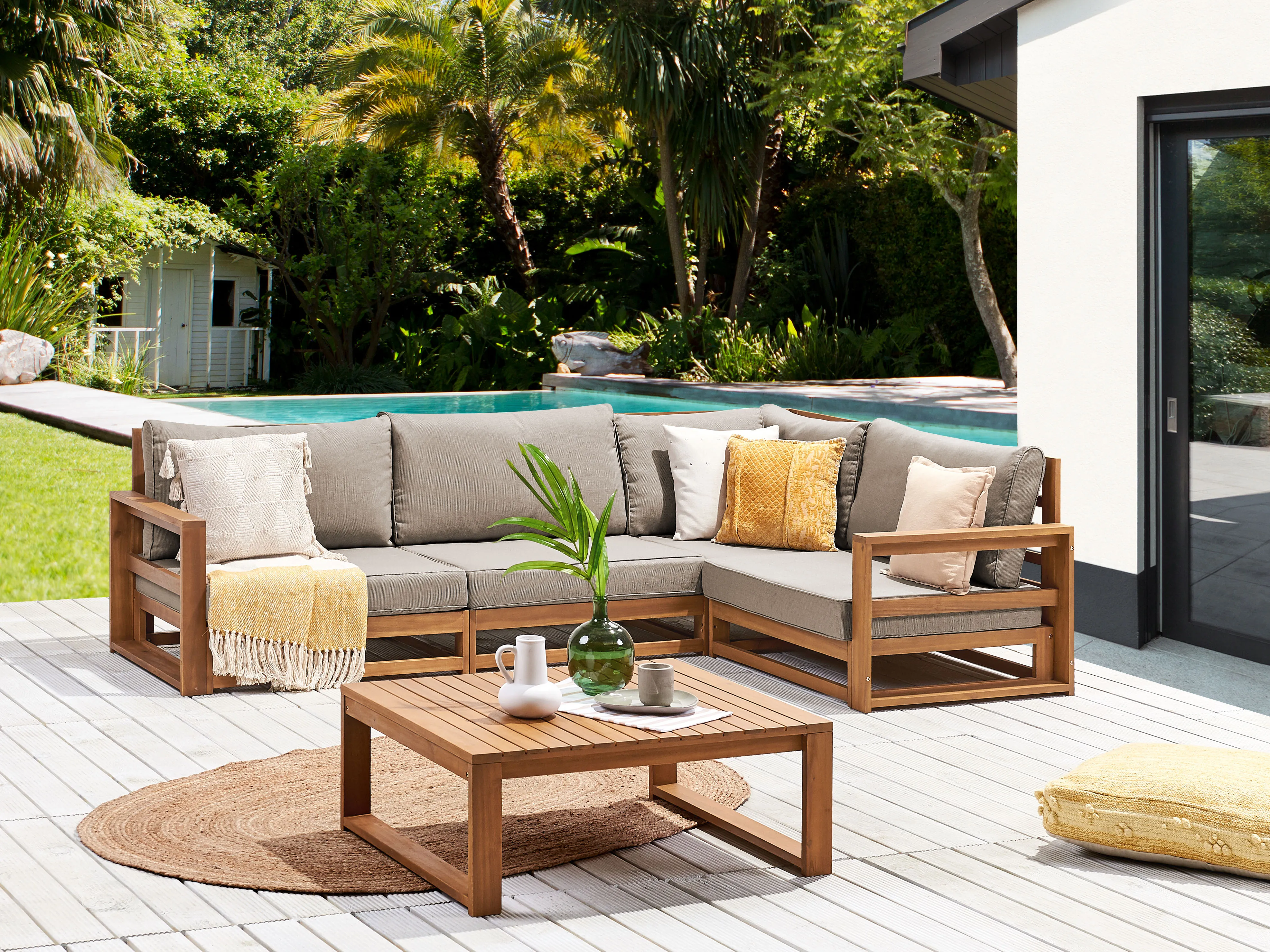 Tuin hoekloungeset met tafel 4-zits TIMOR linkszijdig modulair Gecertificeerd acaciahout Lichtbruin
