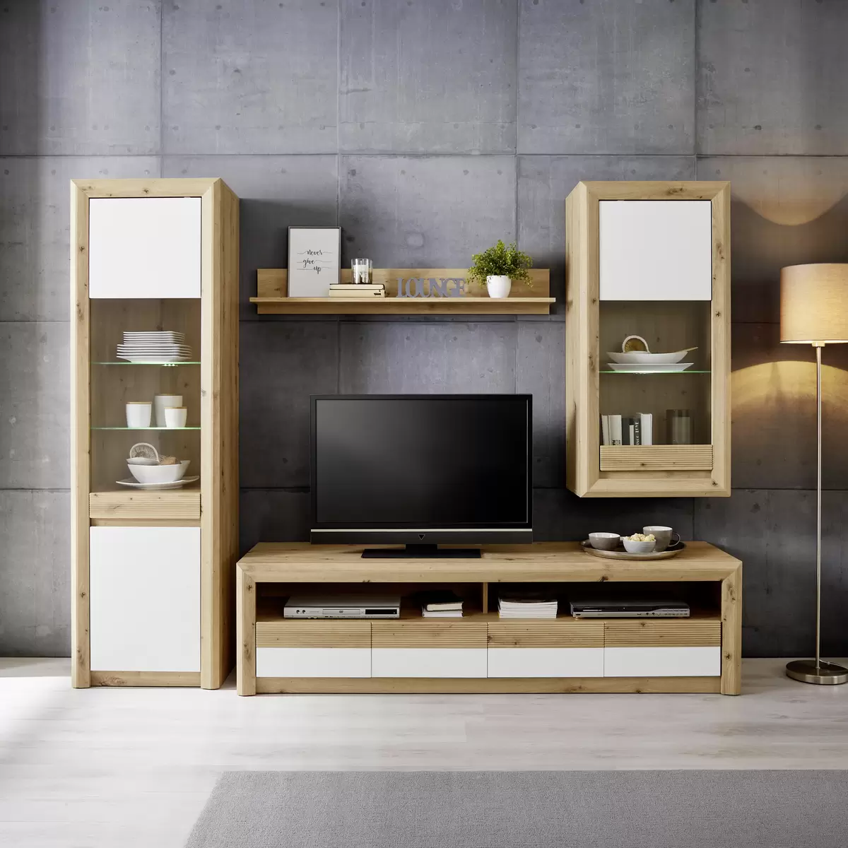 Vitrine Kashmir weiss,Artisan Eiche
