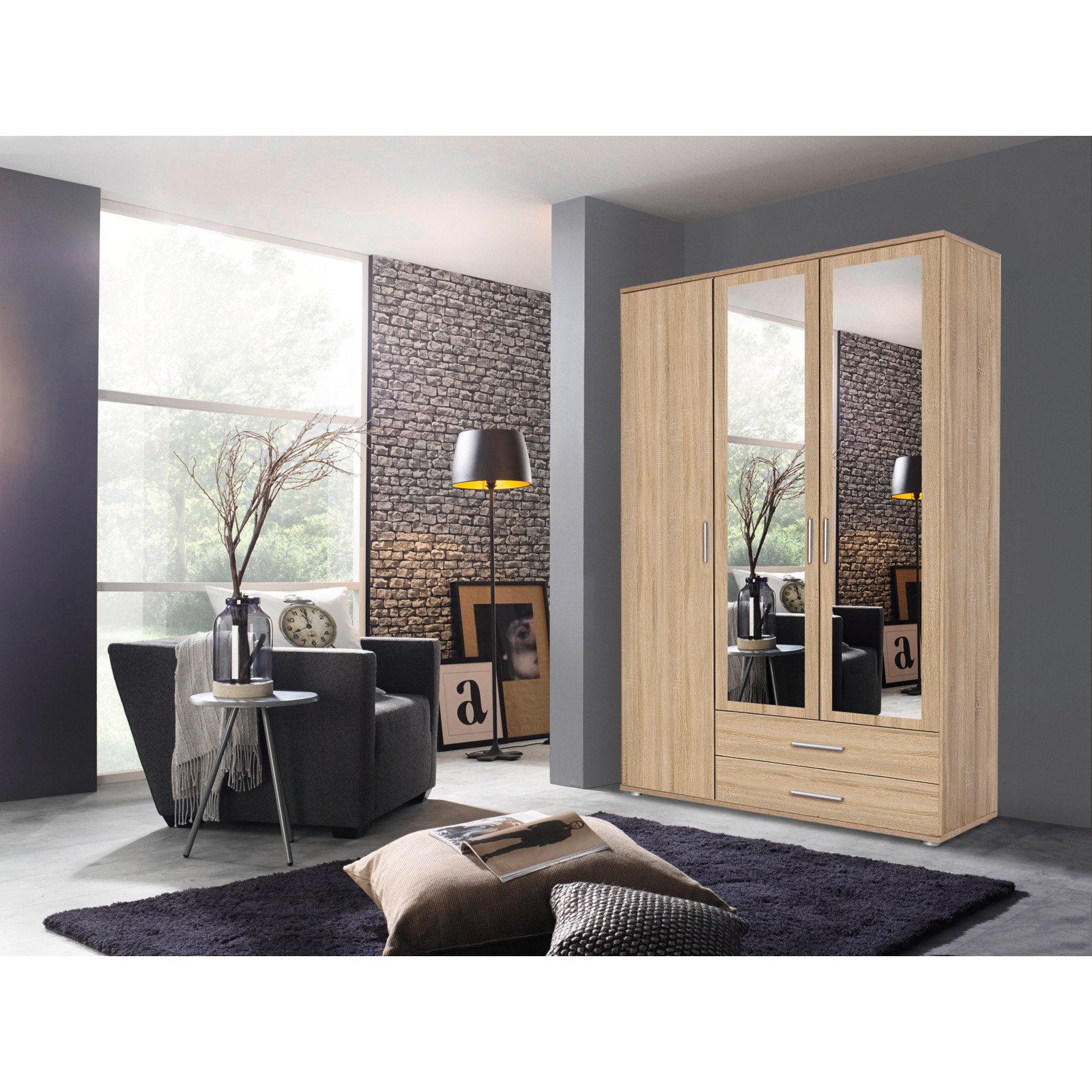 Drehtürenschrank Rasant Dekor Eiche Sonoma 127 x 188 x 52 cm, mit Spiegel