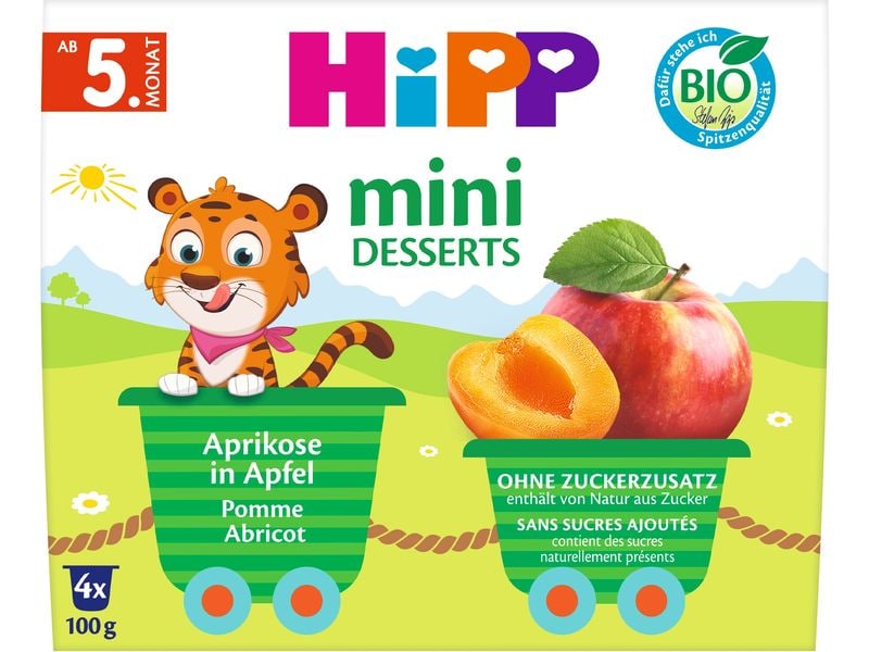 HIPP Dessert Marille in Apfel 4 x 100g Bio Frucht-Pause Marille in Apfel
