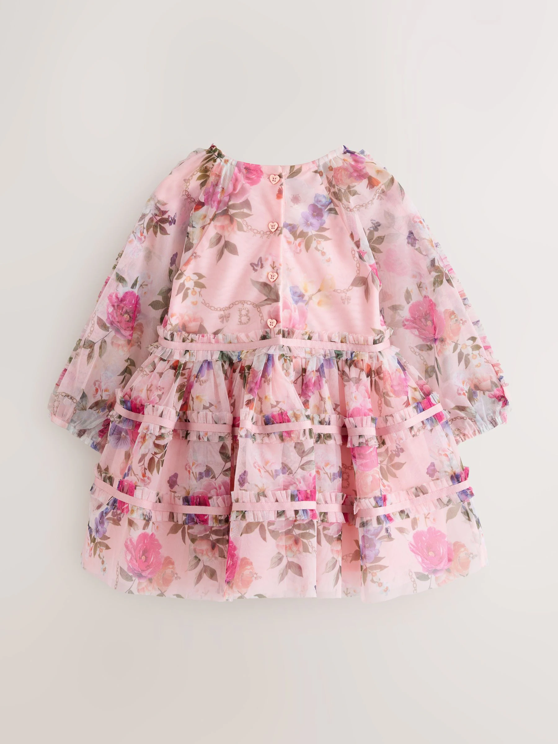 Baker by Ted Baker Floral Mesh Long Sleeve Bow Dress