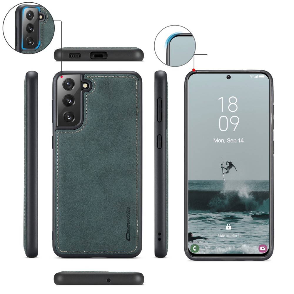 Samsung Galaxy S21 FE 5G 3in1 Leder Tasche   Magnet Hardcase Karten Etui - Dunkelblau