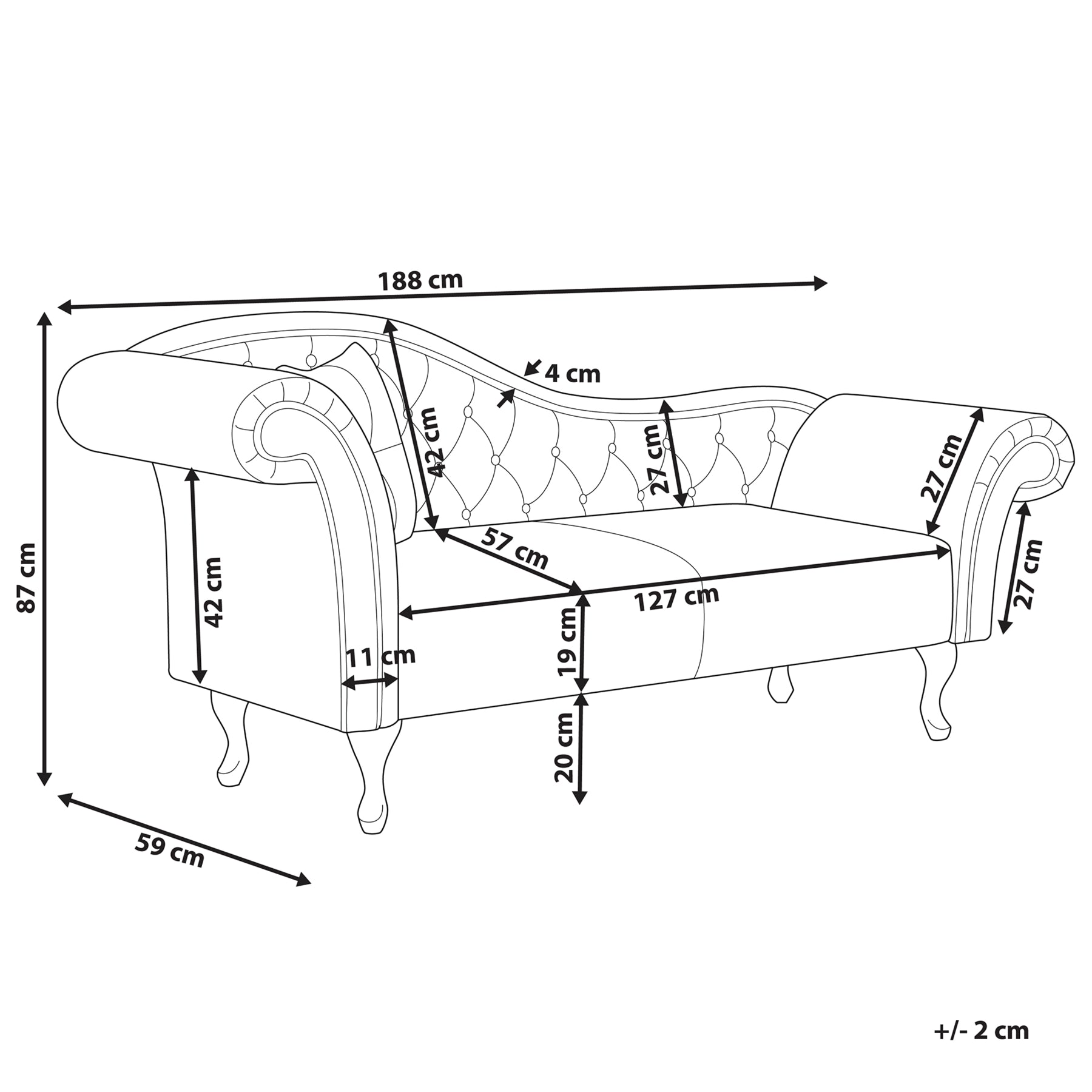 Beliani - LATTES - Chaise longue - Roze - Linkerzijde - Fluweel