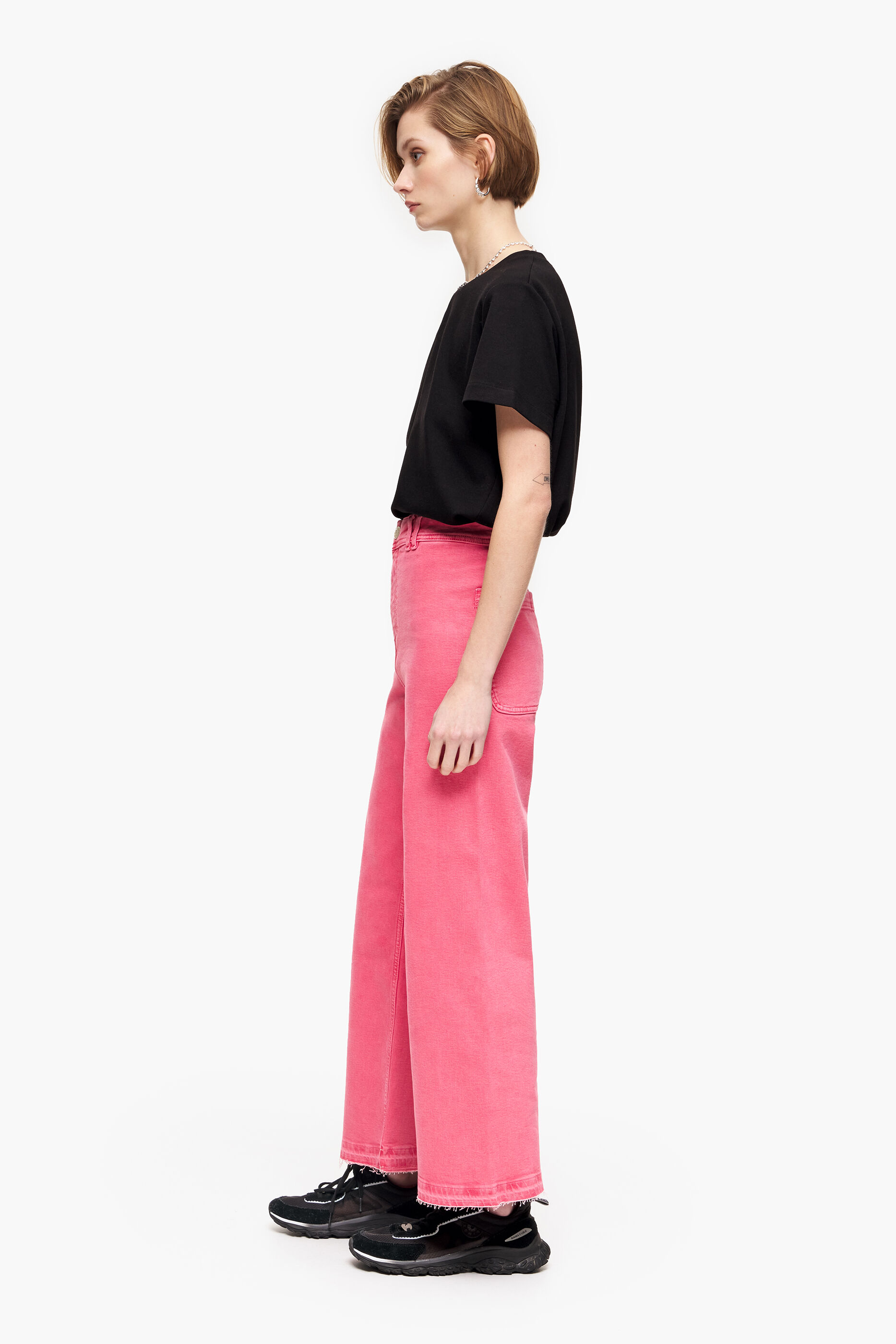 Calça CULOTTE - Calça Jeans de Cintura Alta Cereja