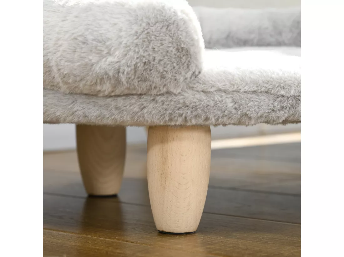 Canapé panier chien ou chat design scandinave housse amovible pieds en bois peluche douce gris