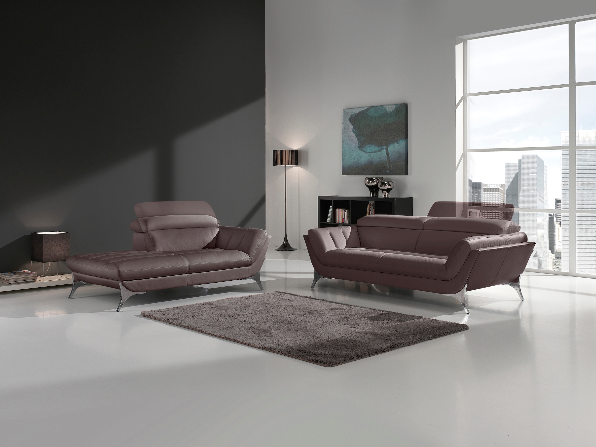 Egoitaliano Polstergarnitur »Sueli« Set,  bestehend aus Sofa und Recamiere, Kopfteilverstellung, Bezug Leder