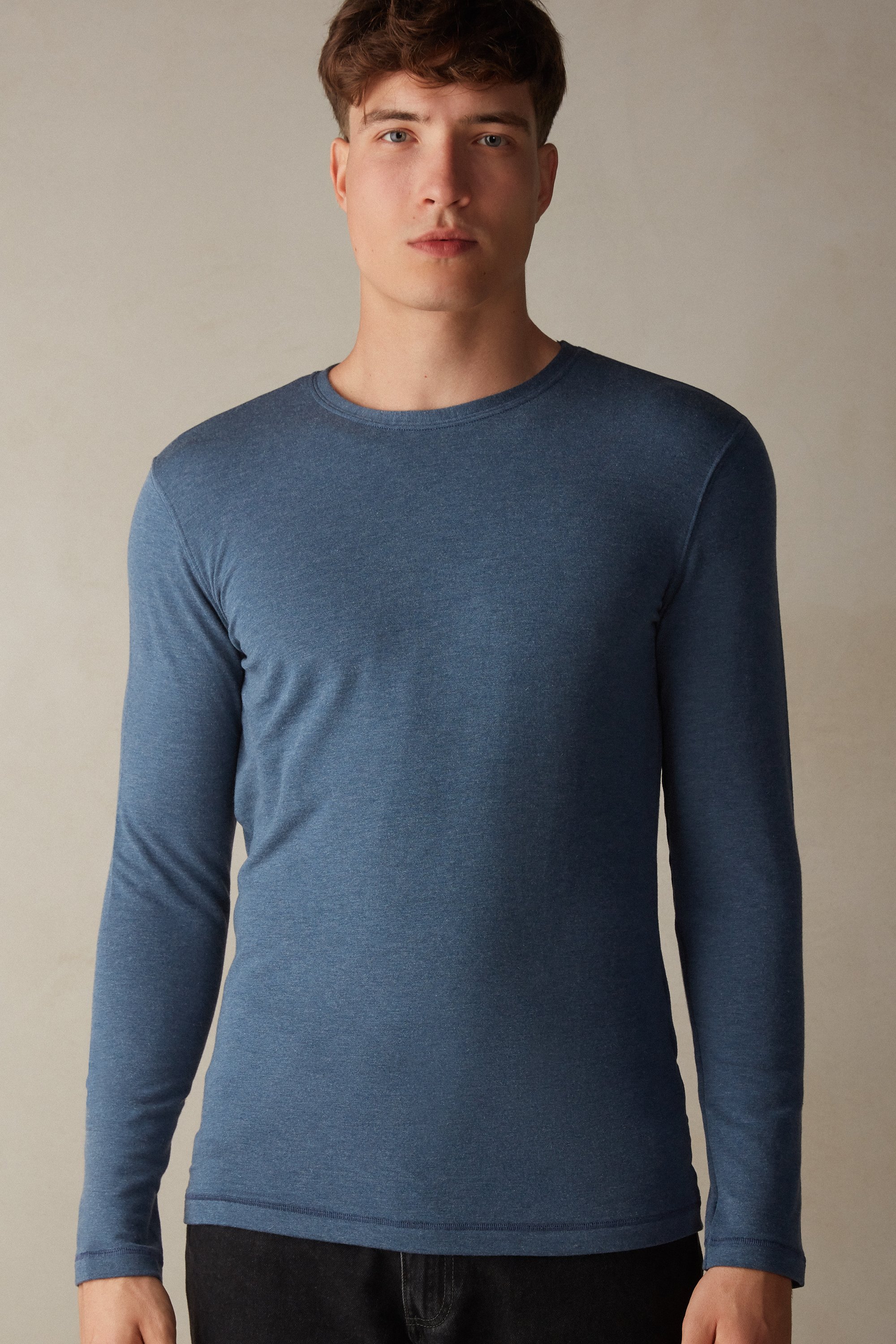 Camiseta de manga comprida em modal e cashmere