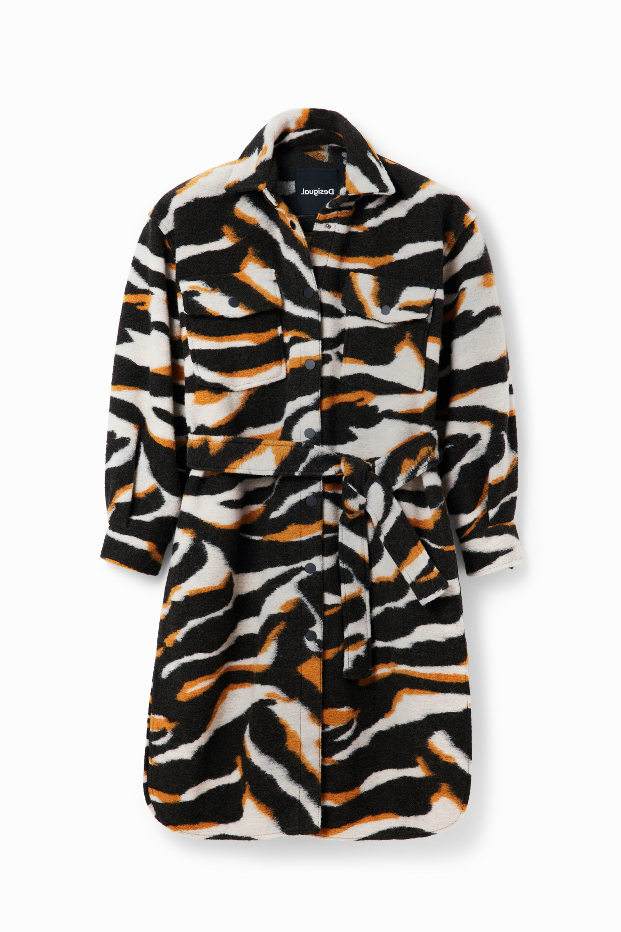 Casaco comprido com sobrecamisa de estampa de zebra