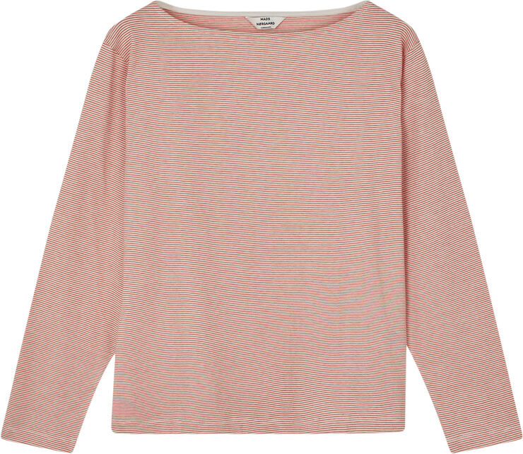 Mads Nørgaard - Copenhagen Crisp Jersey Silke Tee LS Rød og hvid med striber