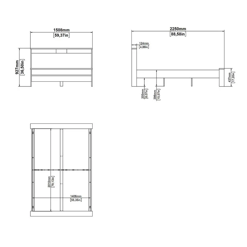 Hioshop Next bed met 1 legplank 140x200cm hoogglans wit