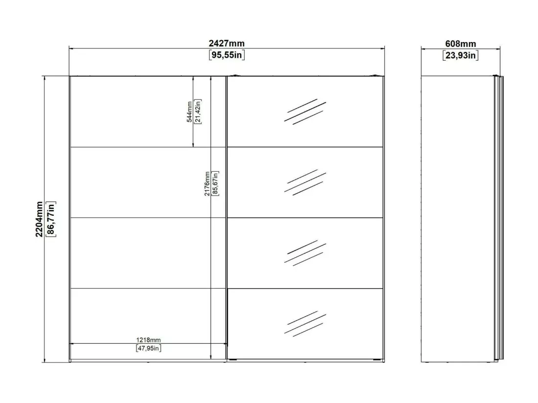 Garde-robe 2 portes Dstabil, Meubles de chambre, Penderie de plain-pied, Placard à vêtements, 243x61 h220 cm, Blanc et Noir
