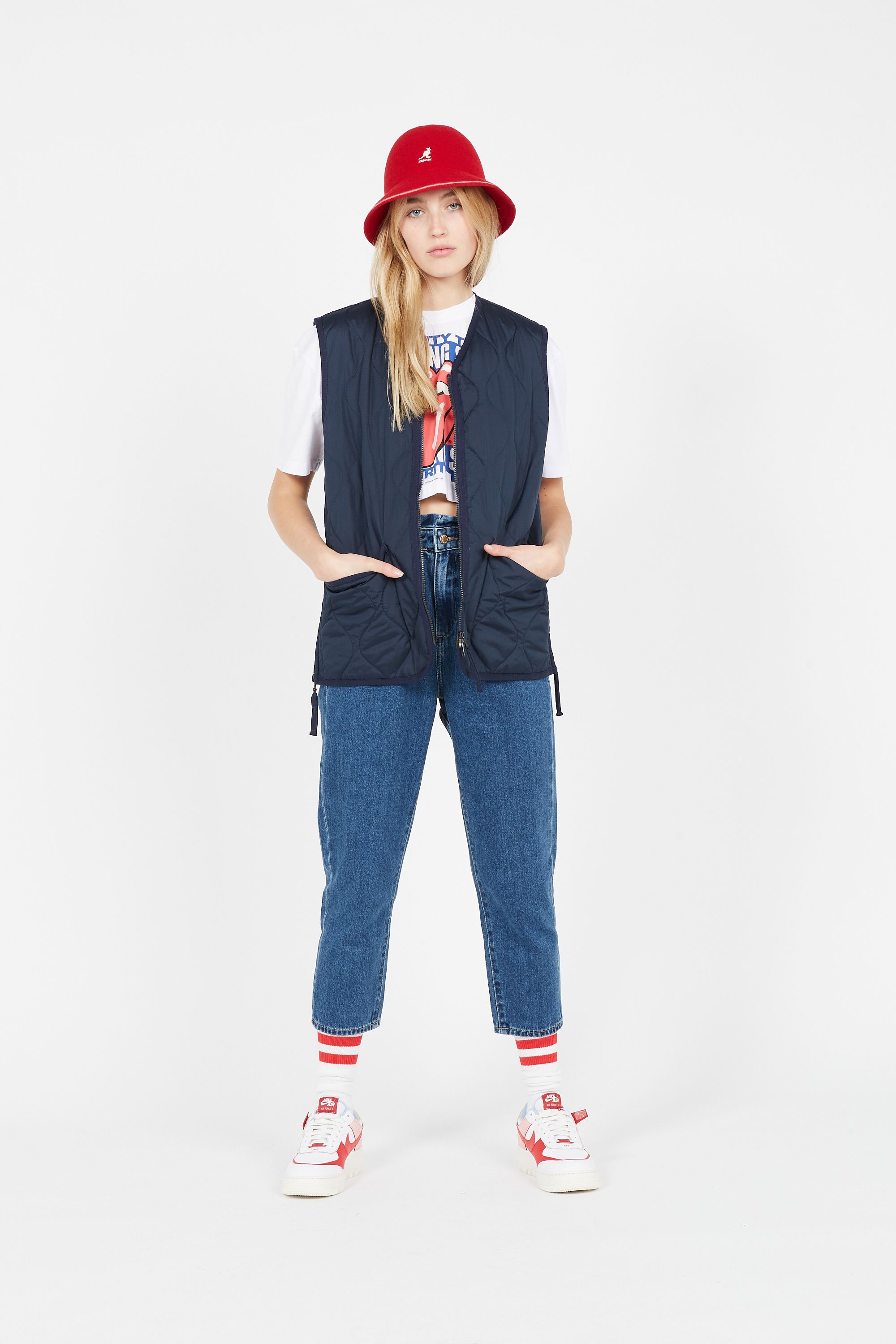 TAION Doudoune MILITARY ZIP V-NECK Bleu