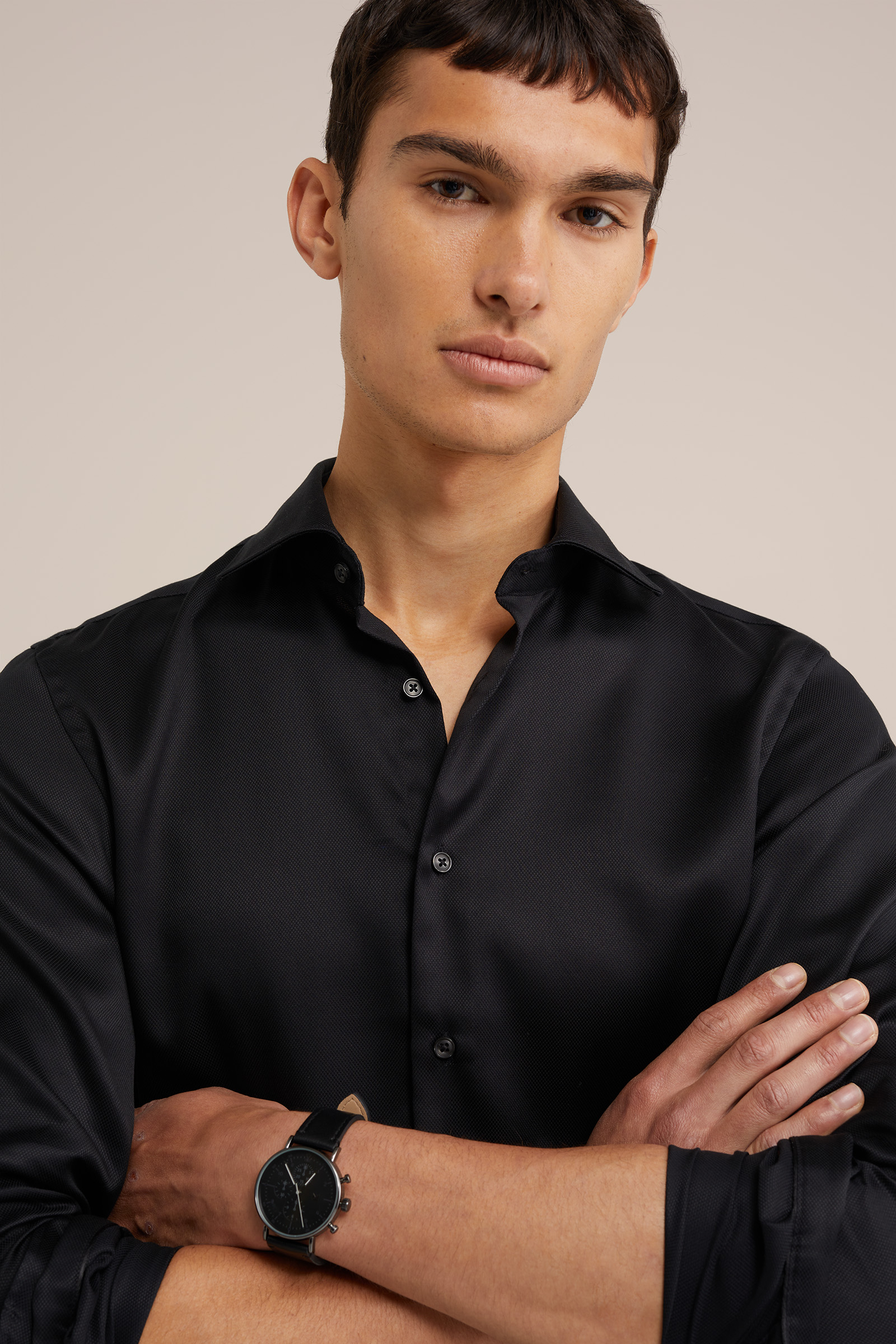 slim fit overhemd met structuur WE Fashion Zwart