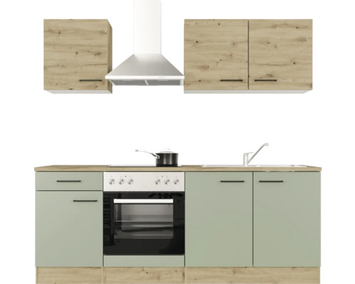 Flex Well keukenblok met apparatuur Cara 210 cm groen eiken mat gedemonteerd omkeerbaar model 00012746