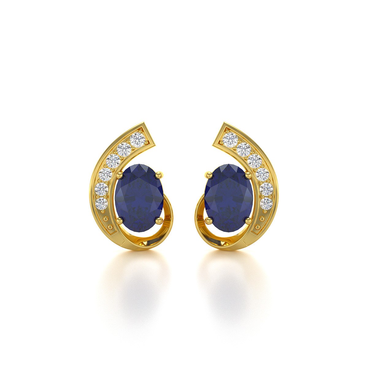 Boucles d'oreilles ADEN Or 585  Jaune Saphir et Diamants 2.10grs