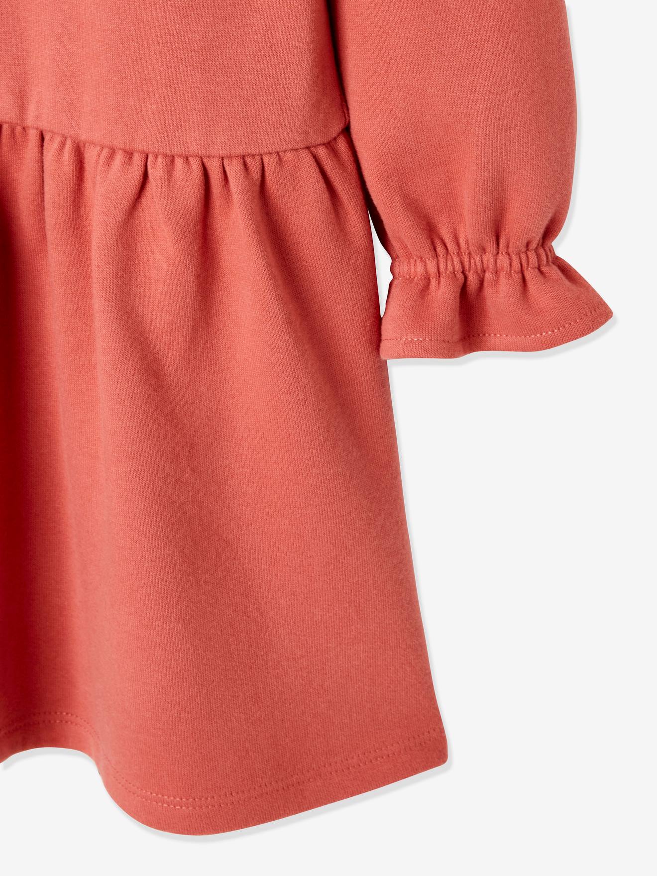 Vestido de pelúcia com babados bordados à inglesa, para meninas, cor marrom claro lisa