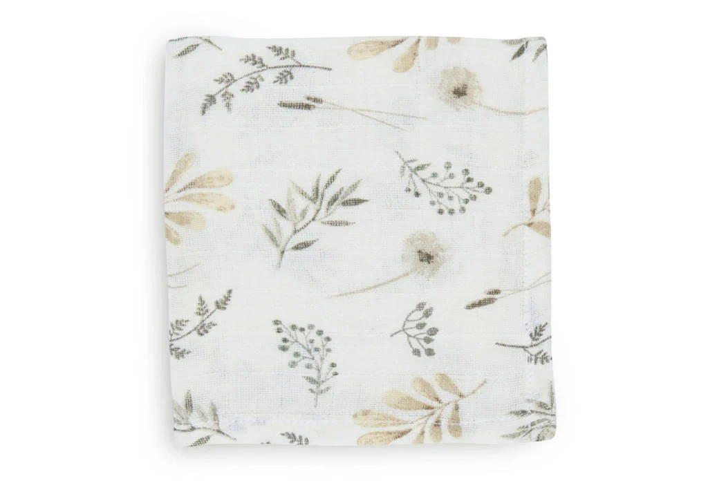 hydrofiel monddoekje Wild Flowers 31x31cm - set van 3 wit/beige/grijs